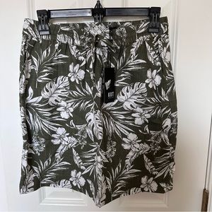 NWT Kut From the Kloth Tropical Floral Print Skirt Olive Green Drawstring Waist